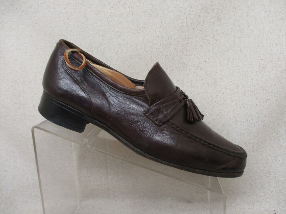 Johnston & Murphy Mens Sz 9.5 M Brown Leather Moc Toe Loafers Dress Shoes Italy